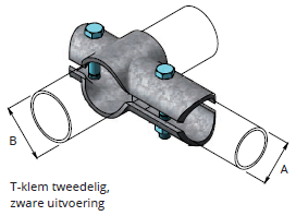 T-klem tweedelig, verzwaarde uitvoering 1,5&quot; x 1,5&quot;