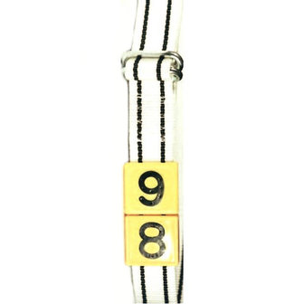 Riem nylon knelgesp 130cm, wit / zwarte strepen