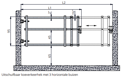 3-buis uitschuifbaar hek 200-300 cm