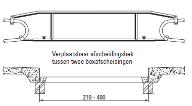 Verplaatsbaar afscheidingshek tussen 2 boxafscheidingen 210-270 cm