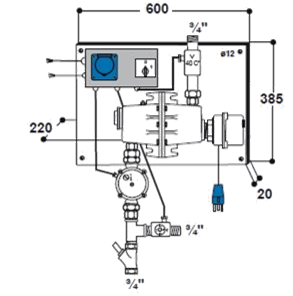 Warmwatercirculatieunit model 317 met retourwatertemperatuuraansturing 3000 W, 230 V